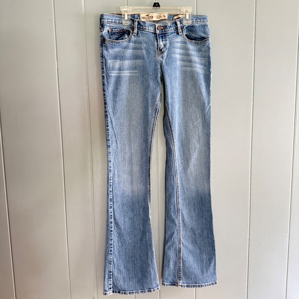 Hollister Cali Flare Jeans Women 5R Low Rise Faded Whiskering Indie Y2K Denim